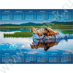 Календарь настенный листовой А2 60*45см 2026г "Год Лошади" /c укрупненной сеткой NEW | Фото 1