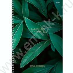Зап. книжка 100л А4 тв.обл. спираль "Зеленые листья-4" /глянец/ NEW | Фото 1