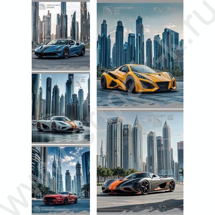 Тетрадь  48л клетка "Спортивные машины" /серебро,лён/ ассорти | Фото 1