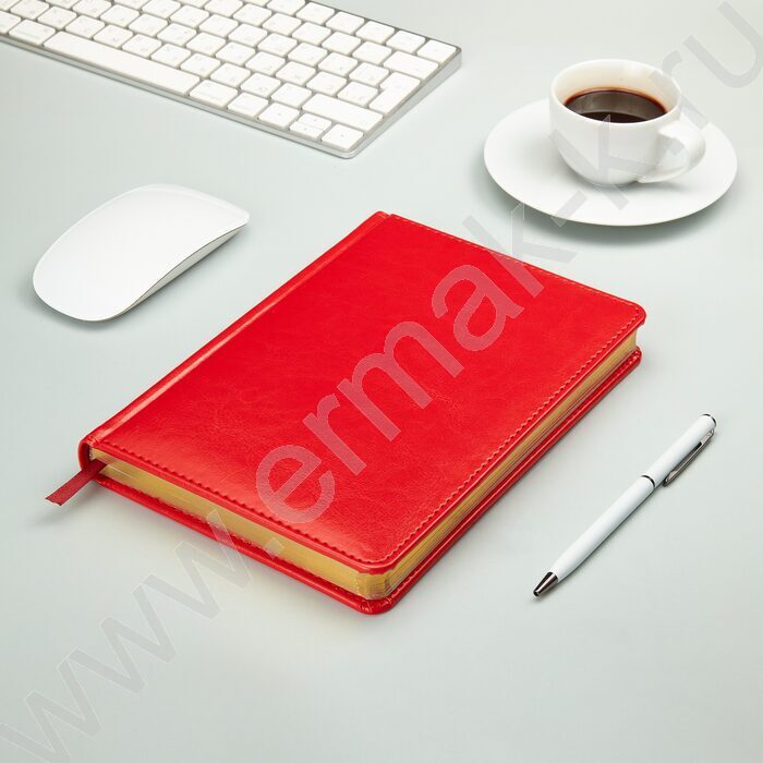 Ежедневник н/дат А5 136л Sidney Nebraska красный/золотой обрез,ляссе,линейка | Фото 4