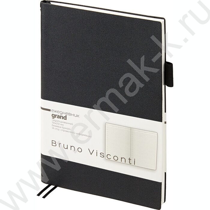 Ежедневник н/дат А5 128л Grand черный,ляссе:два в цвет обложки,линейка | Фото 8