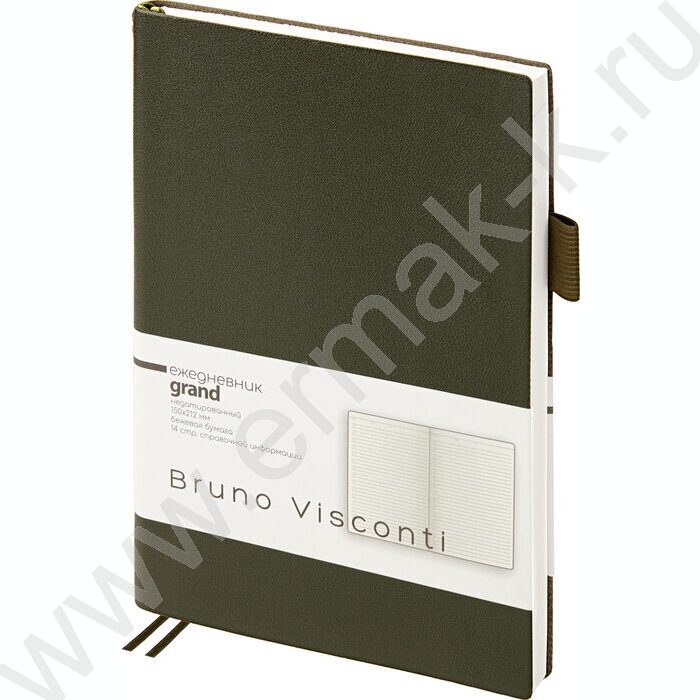 Ежедневник н/дат А5 128л Grand темно-зеленый,ляссе:два в цвет обложки,линейка | Фото 8
