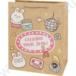 Пакет подарочный крафт (L) 150г 26,4*32,7*13,6см Милота NEW | Фото 1