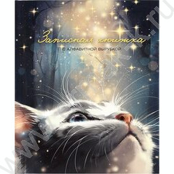 Зап. книжка  80л А6 тв.обл."Кот со звездами" /с алфавитной вырубкой/линия NEW | Фото 1