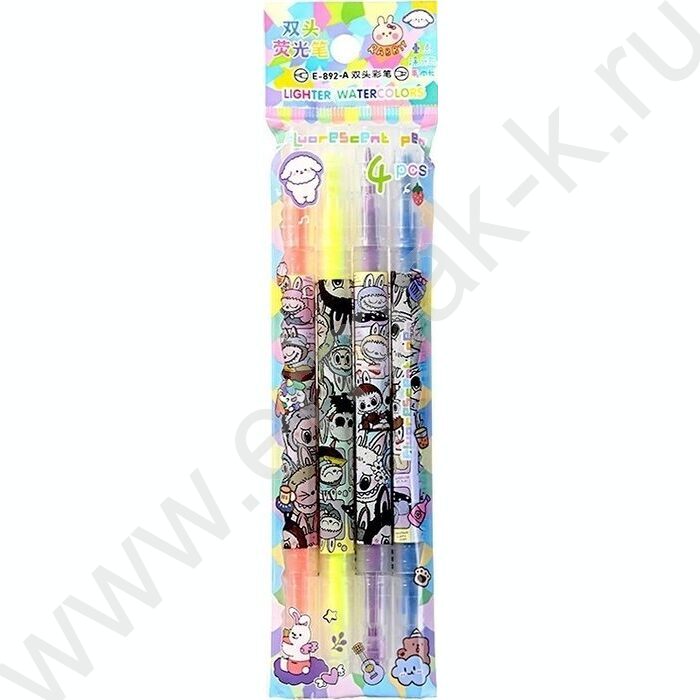 Текстовыделитель /набор 4шт цвета ассорти/ двусторонние 1-3мм косой  Зубастик | Фото 1