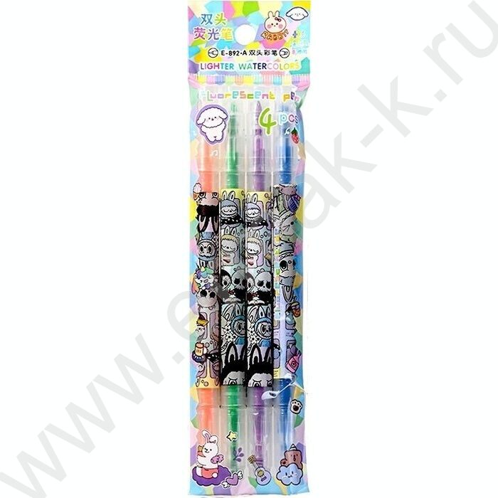 Текстовыделитель /набор 4шт цвета ассорти/ двусторонние 1-3мм косой  Зубастик | Фото 2