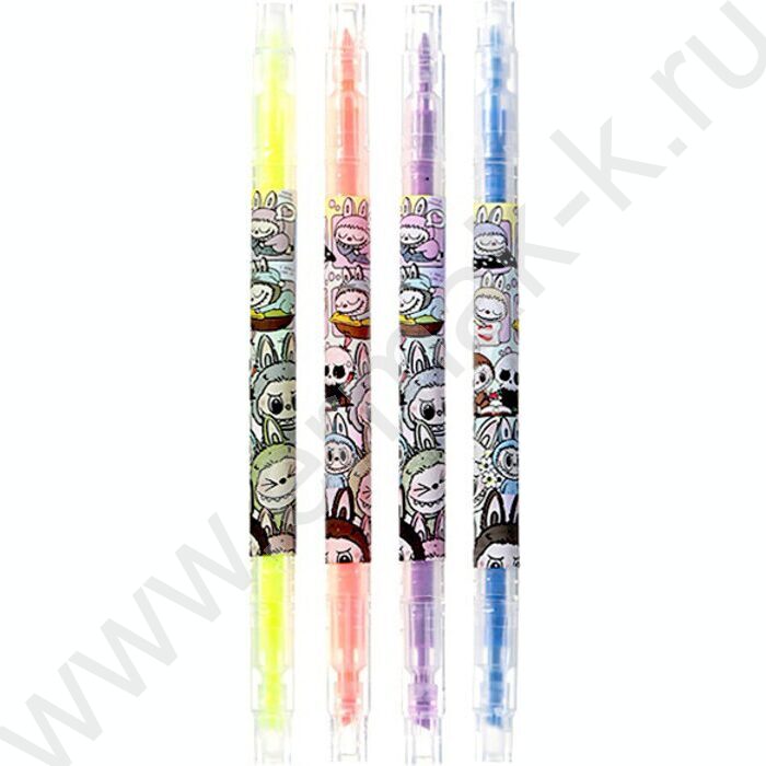 Текстовыделитель /набор 4шт цвета ассорти/ двусторонние 1-3мм косой  Зубастик | Фото 3