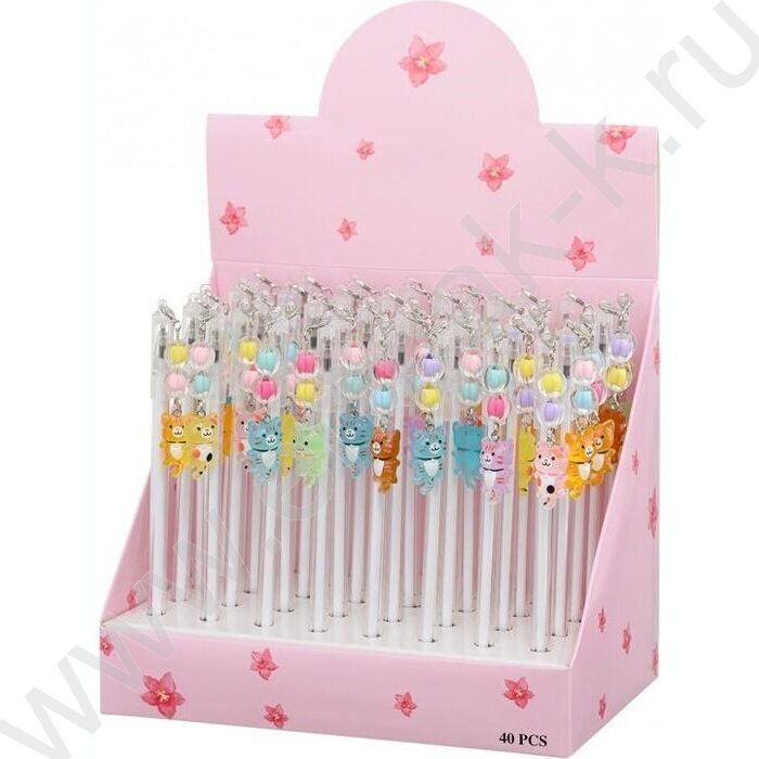 Ручка шар синяя Котята/прозрачный пластиковый корпус, колпачок со съёмным брелоком-бусинки с фиг | Фото 3