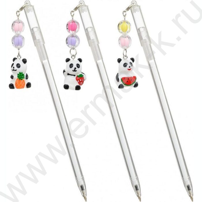 Ручка шар синяя Панда/прозрачный пластиковый корпус, колпачок со съёмным брелоком-бусинки с фигу | Фото 1