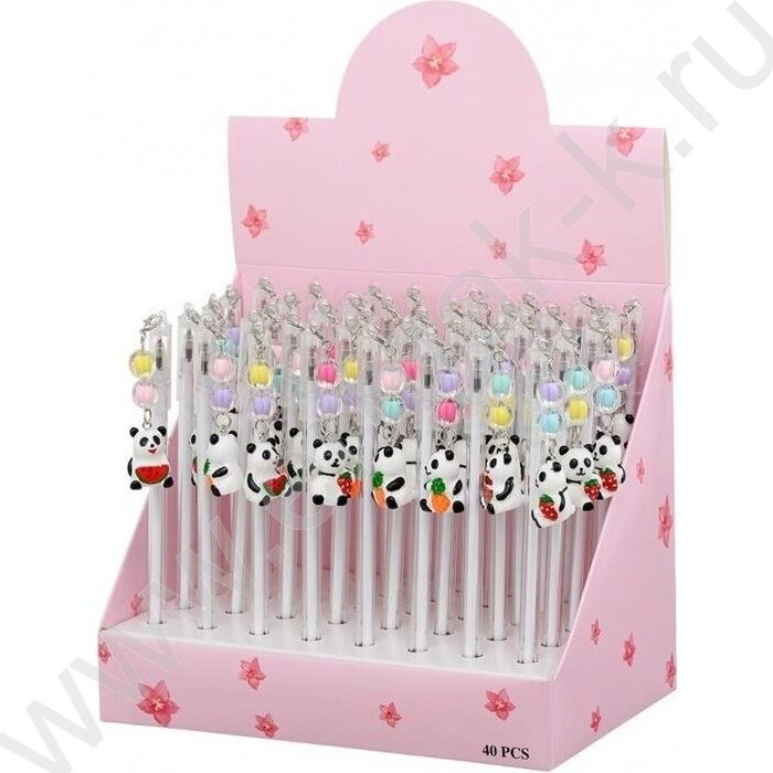 Ручка шар синяя Панда/прозрачный пластиковый корпус, колпачок со съёмным брелоком-бусинки с фигу | Фото 3