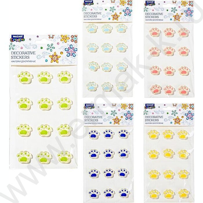 Наклейки декоративные  9,2*15,5см Лапки ассорти | Фото 1
