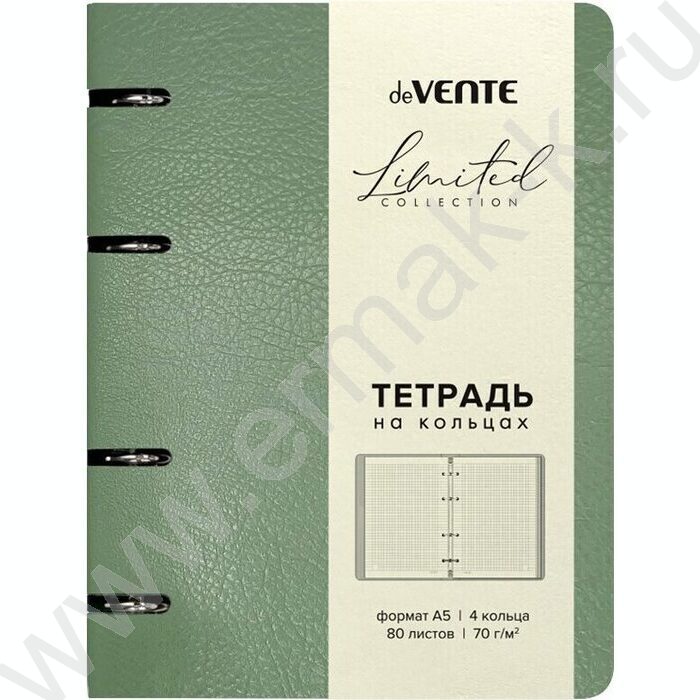 Тетрадь  80л А5 клетка/кольца /гибкая обл. искус. кожа /мятно-зеленая NEW | Фото 1