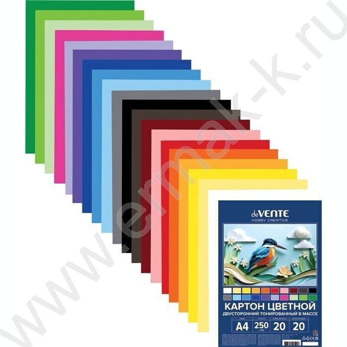 Картон цв. тонированный двусторонний А4 20л/20цв "HOBBY CREATIVE" NEW | Фото 1