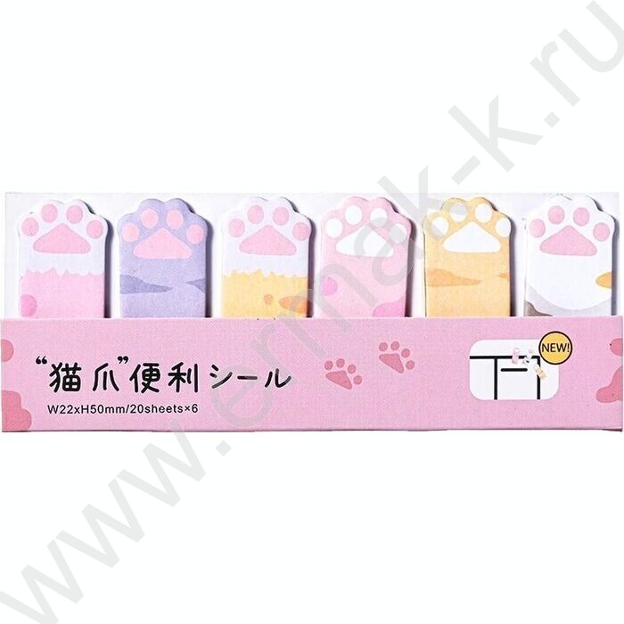 Набор закладок с клеевым краем Лапки 6 блоков 67*20мм по 20л. бумажные | Фото 1