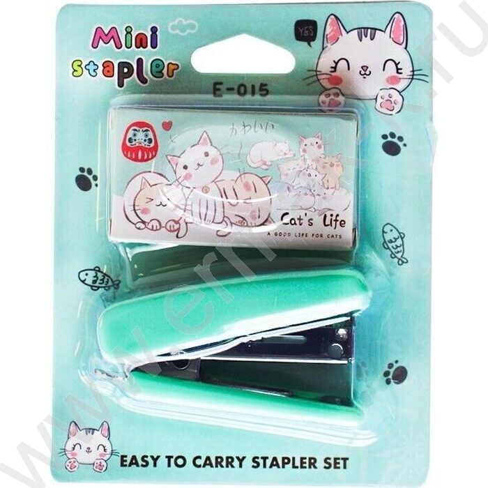Набор: степлер № 10 и скобы (500 шт.), Котик, блистер | Фото 1