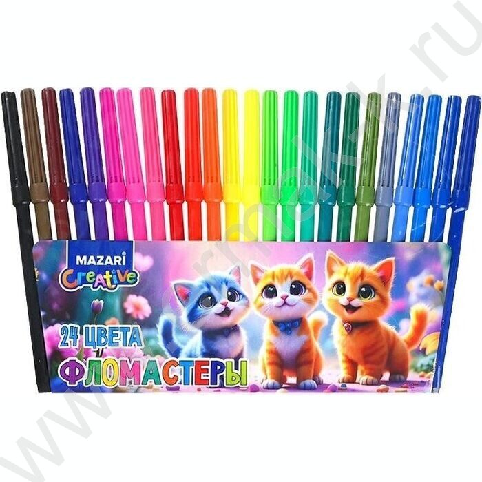 Фломастеры  24цв Котик вентилируемый колпачок,корпус круглый, ПВХ- упаковка с европодвесом | Фото 1
