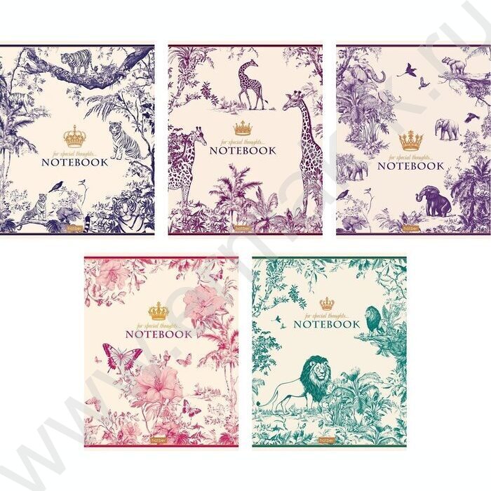 Тетрадь  48л клетка "Царство джунглей" /ламинац SOFT-TOUCH/тиснение/ 5видов | Фото 1