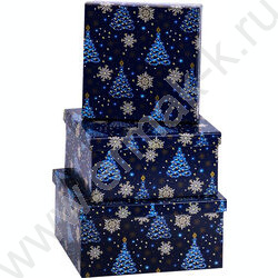 Коробка подарочная 3в1 квадрат Елочки и снежинки 19,5х19,5х11-15,5х15,5х9 NEW | Фото 1