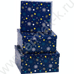 Коробка подарочная 3в1 квадрат Снежинки и звездочки 19,5х19,5х11-15,5х15,5х9 NEW | Фото 1