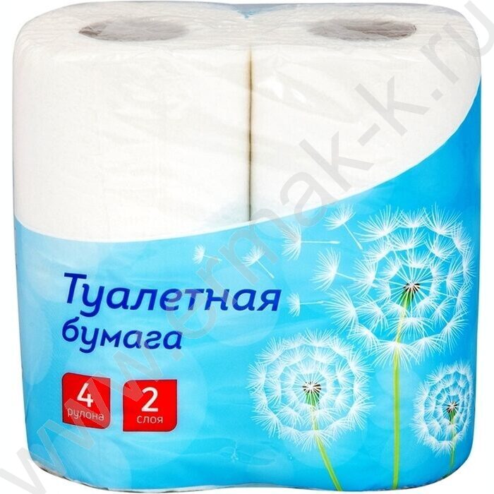 Бумага туалетная 2-сл 4рул./уп белая /перфорация, тиснение | Фото 1