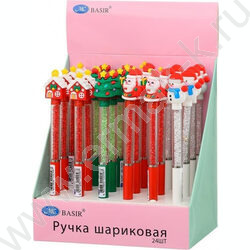 Ручка шар синяя Новогодняя/клип с насадкой, комбинированный корпус-нижняя часть корпуса-цветная, NEW | Фото 3