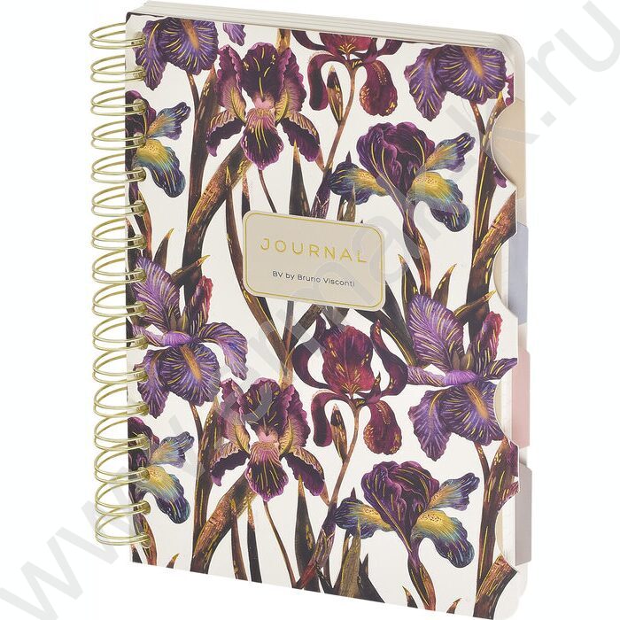 Зап. книжка 120л А5 тв.обл/спираль "Flora.Ирисы" /блок -клетка /линейка/точка NEW | Фото 1