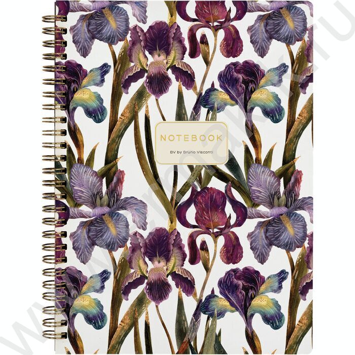 Тетрадь  60л клетка/спираль "Flora.Ирисы" 70 г/м2 бежевая бумага,мат.лам.Soft Touch, фольга золо NEW | Фото 1