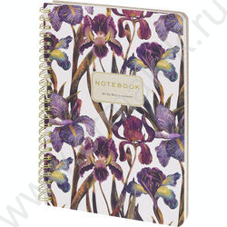 Тетрадь  60л клетка/спираль "Flora.Ирисы" 70 г/м2 бежевая бумага,мат.лам.Soft Touch, фоль NEW | Фото 1