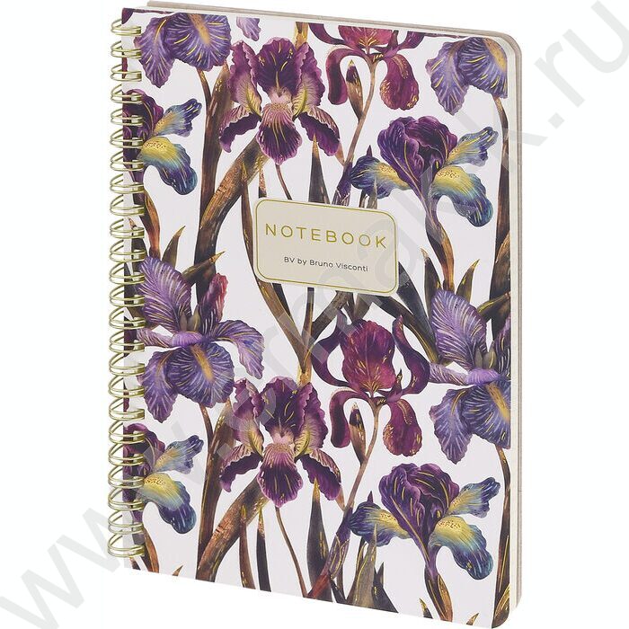 Тетрадь  60л клетка/спираль "Flora.Ирисы" 70 г/м2 бежевая бумага,мат.лам.Soft Touch, фоль NEW | Фото 1