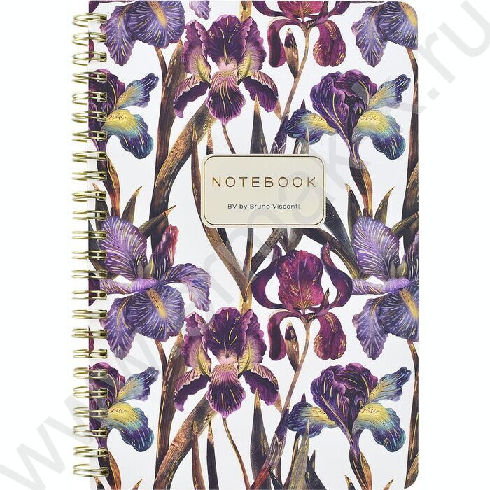 Тетрадь  60л клетка/спираль "Flora.Ирисы" 70 г/м2 бежевая бумага,мат.лам.Soft Touch, фоль NEW | Фото 2
