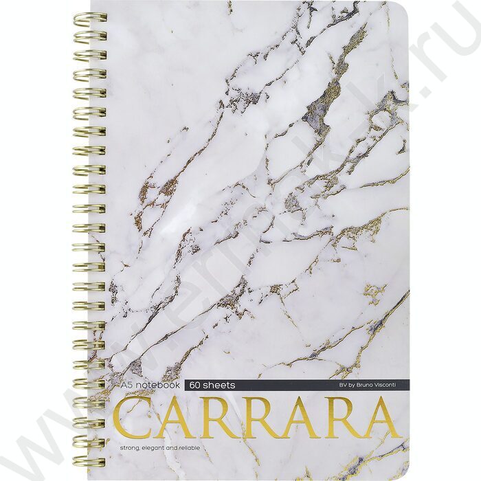 Тетрадь  60л клетка/спираль "Carrara" 70 г/м2 бежевая бумага,мат.лам.Soft Touch, фольга золото NEW | Фото 2