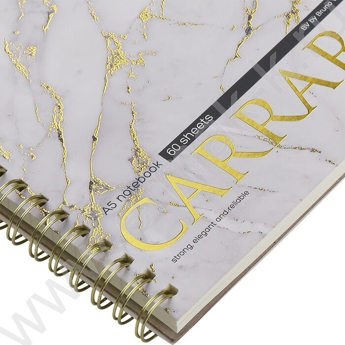 Тетрадь  60л клетка/спираль "Carrara" 70 г/м2 бежевая бумага,мат.лам.Soft Touch, фольга золото NEW | Фото 3