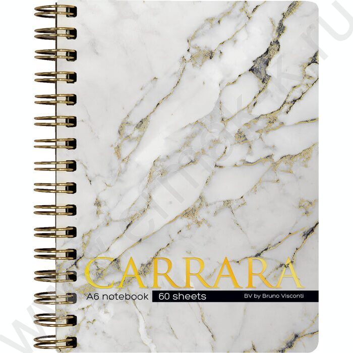 Тетрадь  60л А6 клетка/спираль "Carrara" 70 г/м2 бежевая бумага,мат.лам.Soft Touch, фольга золот NEW | Фото 1
