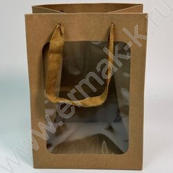 Пакет крафт с окном 25*18*13см. /210гр., ручка-тесьма NEW | Фото 1