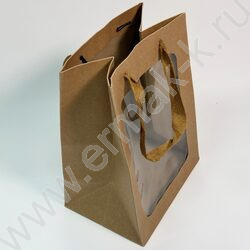 Пакет крафт с окном 25*18*13см. /210гр., ручка-тесьма NEW | Фото 2