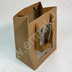 Пакет крафт с окном 20*15*10см. /210гр., ручка-тесьма NEW | Фото 2