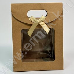 Пакет крафт с окном на липучке с бантиком 16*12*6см. /230гр. NEW | Фото 1