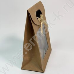 Пакет крафт с окном на липучке с бантиком 16*12*6см. /230гр. NEW | Фото 2