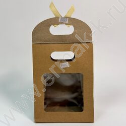 Пакет крафт с окном на липучке с бантиком 16*12*6см. /230гр. NEW | Фото 3