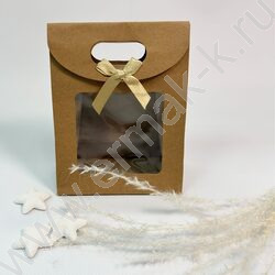 Пакет крафт с окном на липучке с бантиком 16*12*6см. /230гр. NEW | Фото 4