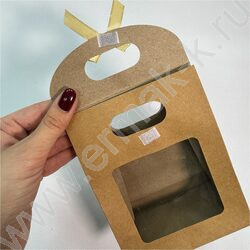 Пакет крафт с окном на липучке с бантиком 16*12*6см. /230гр. NEW | Фото 5