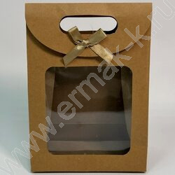 Пакет крафт с окном на липучке с бантиком 20*15*7см. /230гр. NEW | Фото 1