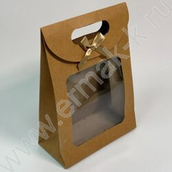 Пакет крафт с окном на липучке с бантиком 20*15*7см. /230гр. NEW | Фото 2