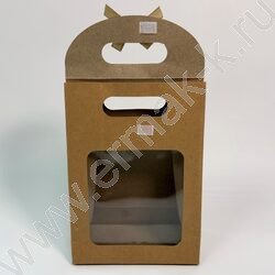 Пакет крафт с окном на липучке с бантиком 20*15*7см. /230гр. NEW | Фото 3