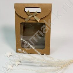 Пакет крафт с окном на липучке с бантиком 20*15*7см. /230гр. NEW | Фото 4