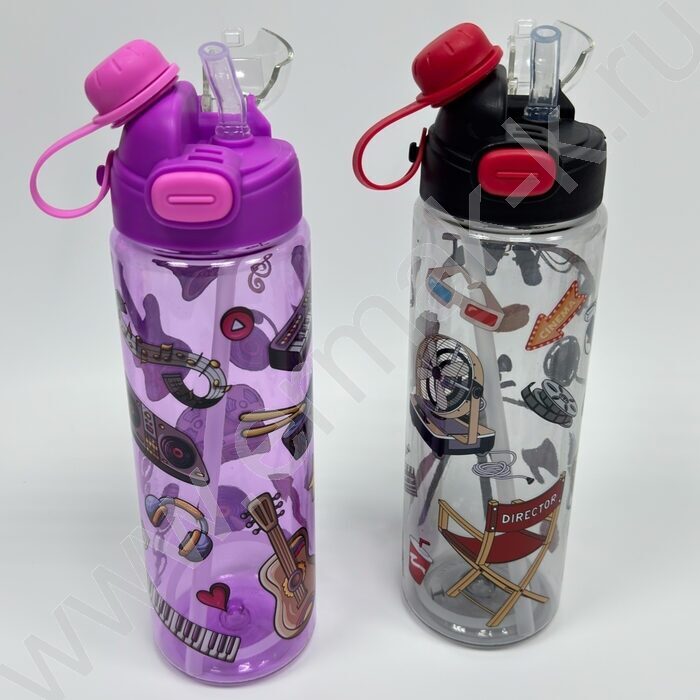 Бутылка для воды 800мл. с трубочкой /ассорти 4вида | Фото 2