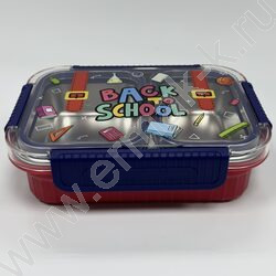 Ланч-бокс из нерж. стали с 2 отдел. + мет. ложка и вилка /750мл, ассорти 3вида NEW | Фото 1