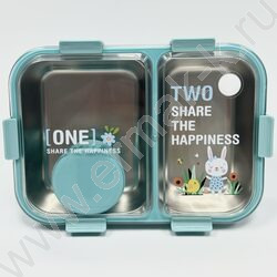 Ланч-бокс из нерж. стали с 2 отдел. + мет. приборы /800мл, ассорти 3вида NEW | Фото 2