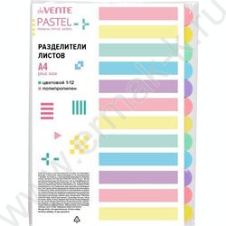 Разделитель листов пластик А4 цветной 12цв "Pastel" NEW | Фото 1