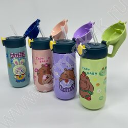 Бутылка для воды 600мл. с трубочкой /ассорти 4вида NEW | Фото 2